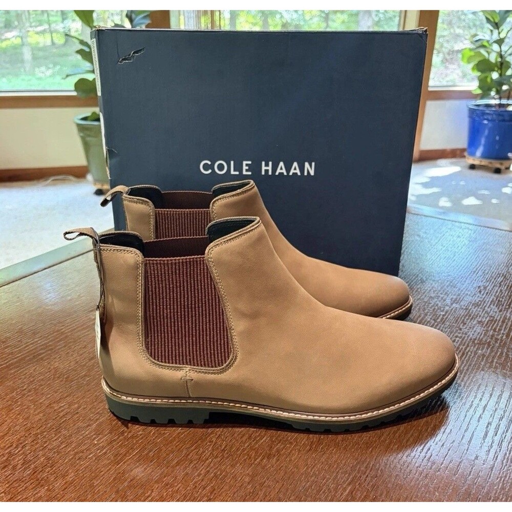 Cole Haan Midland Lug Chelsea Leather Boots Men's 11.5M In Truffle Nubuck NIB - Picture 2 of 7